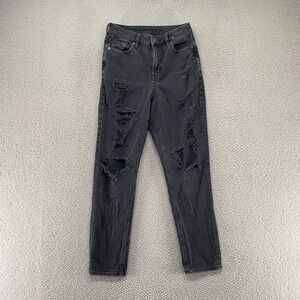 American Eagle 90s Jeans Womens 2 Mom Jean High Rise Distressed Denim Gray